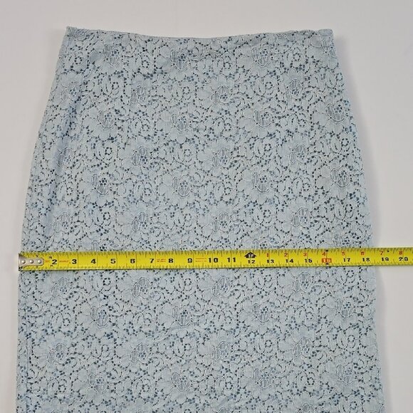 ZARA Basic Women's Light Blue Embroidered Lace Pencil Skirt Back Slit Size M - Picture 13 of 15